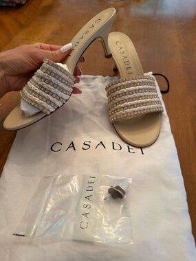 Brand new Casadei crystal sandals with kitten heel size 8